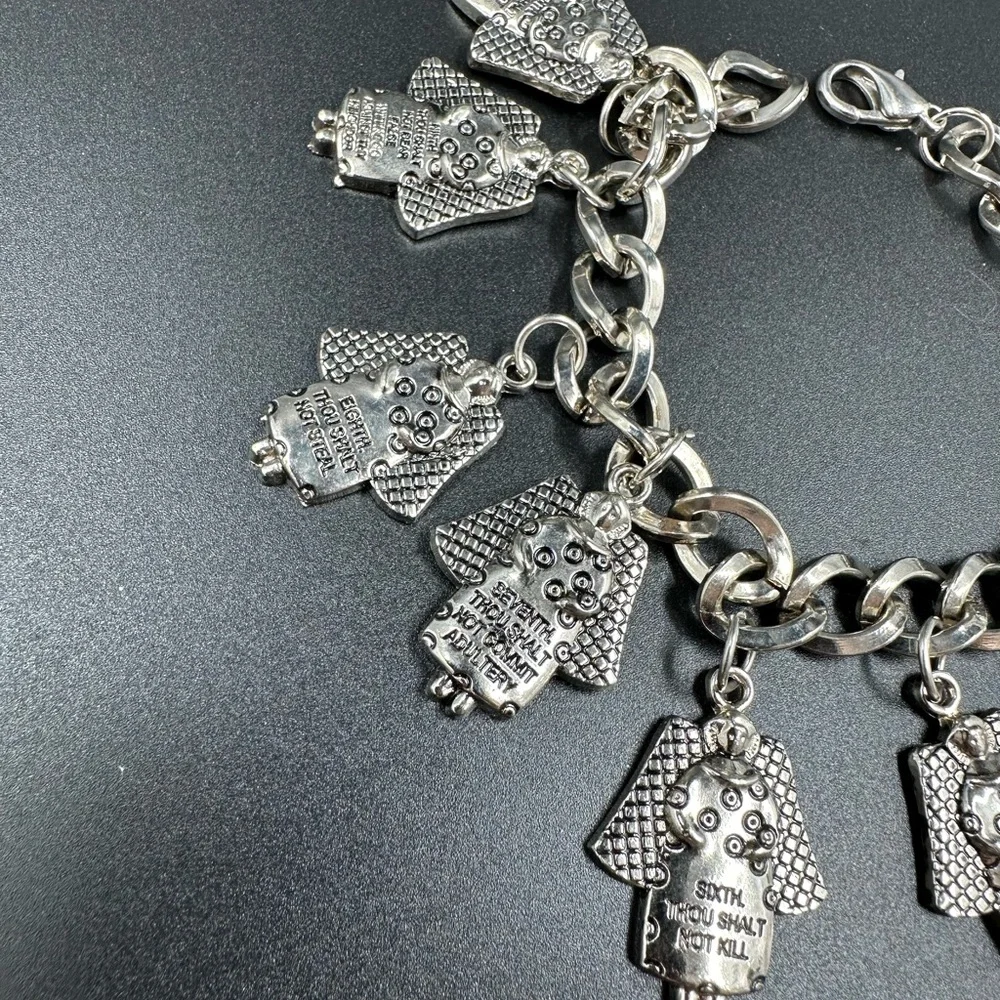 Ten Commandments Angel Charm Bracelet Stainless Steel NWOT